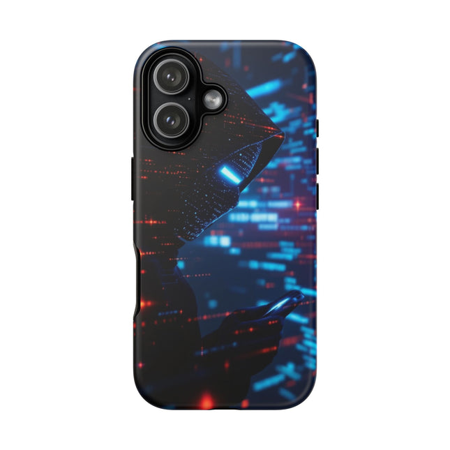Phone Case with Cyber Hacker Design, Tough Cases, Futuristic Art Phone Cover, Gamer Gift, Tech Aesthetic, Unique Phone Accessory
