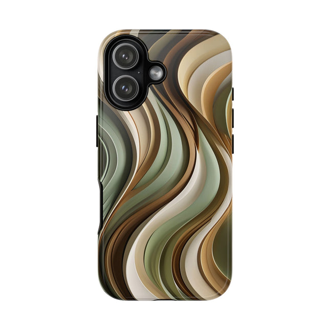Phone Case with Earth Tone Wave Design, Tough Cases, Modern Art Phone Cover, Neutral Aesthetic, Minimal Gift, Unique Accessory
