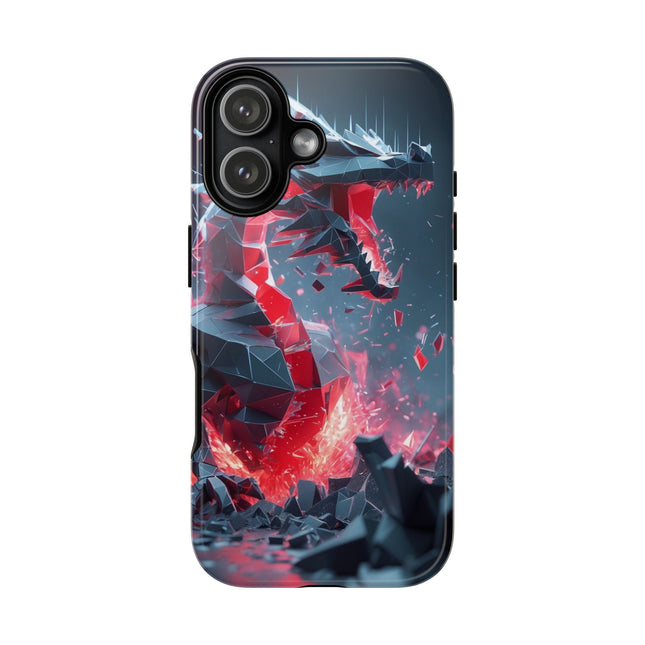 Phone Case with Shattered Dragon Design, Tough Cases, Fantasy Art Phone Cover, Gamer Gift, Red Crystal Dragon, Unique Accessory