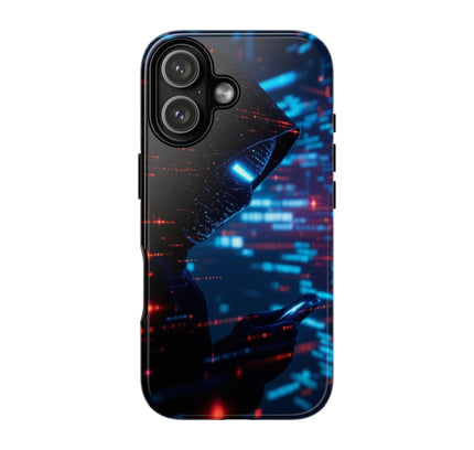 Phone Case with Cyber Hacker Design, Tough Cases, Futuristic Art Phone Cover, Gamer Gift, Tech Aesthetic, Unique Phone Accessory