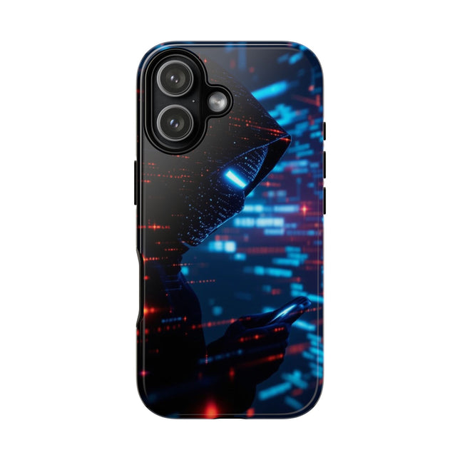 Phone Case with Cyber Hacker Design, Tough Cases, Futuristic Art Phone Cover, Gamer Gift, Tech Aesthetic, Unique Phone Accessory