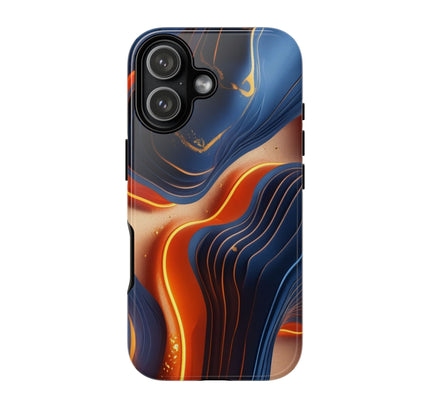 Phone Case with Molten Wave Design, Tough Cases, Abstract Art Phone Cover, Modern Style, Blue Orange Flow, Unique Accessory