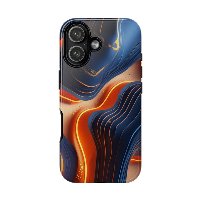 Phone Case with Molten Wave Design, Tough Cases, Abstract Art Phone Cover, Modern Style, Blue Orange Flow, Unique Accessory