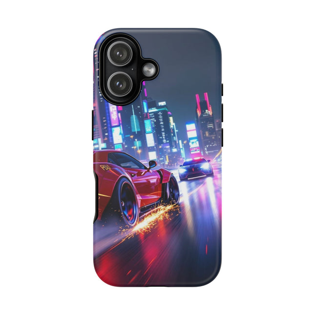 Phone Case with Neon Street Racer Design, Tough Cases, Car Art Phone Cover, Futuristic City, Gamer Gift, Unique Accessory