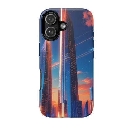 Phone Case with Futuristic City Design, Tough Cases, Cyberpunk Art Phone Cover, Sci-Fi Gift, Modern Skyline, Unique Accessory