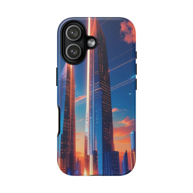 Phone Case with Futuristic City Design, Tough Cases, Cyberpunk Art Phone Cover, Sci-Fi Gift, Modern Skyline, Unique Accessory