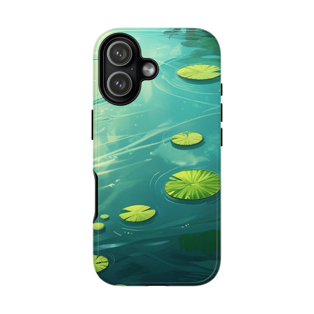 Phone Case with Lily Pond Design, Tough Cases, Nature Art Phone Cover, Calm Water Scene, Zen Gift, Unique Phone Accessory
