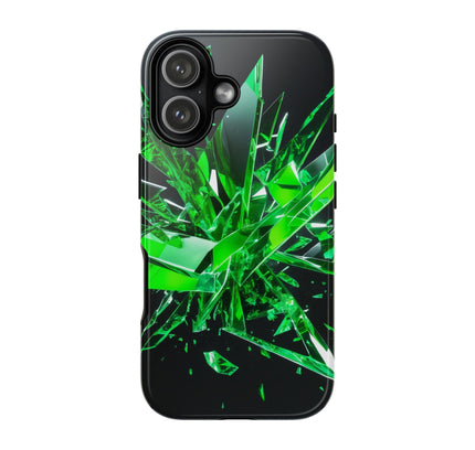 Phone Case with Green Crystal Shard Design, Tough Cases, Abstract Art Phone Cover, Futuristic Style, Gamer Gift, Unique Accessory