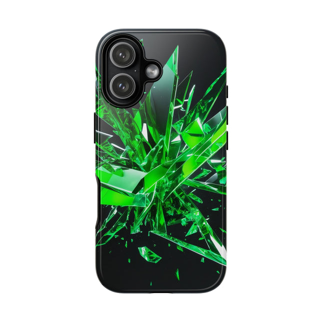 Phone Case with Green Crystal Shard Design, Tough Cases, Abstract Art Phone Cover, Futuristic Style, Gamer Gift, Unique Accessory