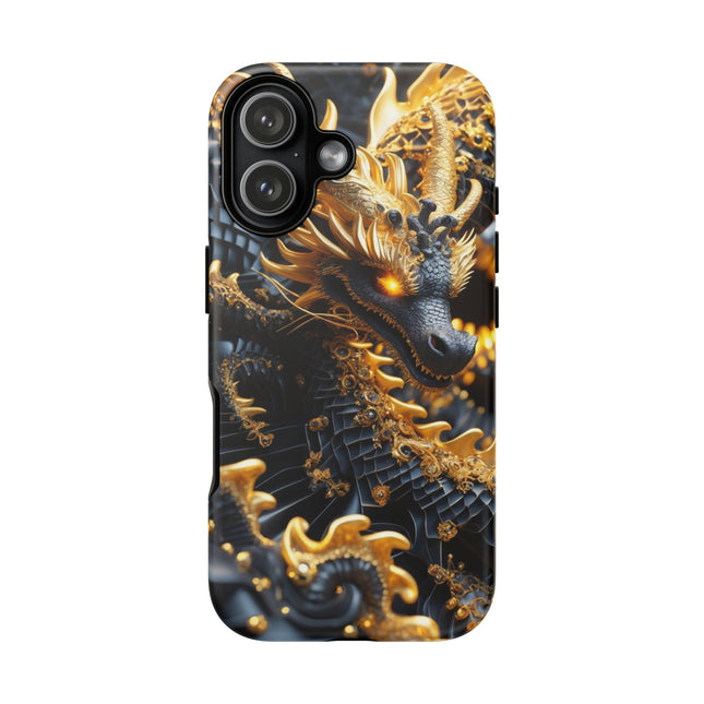 Phone Case with Golden Dragon Design, Tough Cases, Fantasy Art Phone Cover, Mythical Creature, Luxurious Gift, Unique Accessory