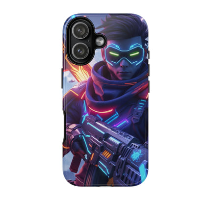Phone Case with Neon Cyber Soldier Design, Tough Cases, Gamer Gift, Futuristic Art Phone Cover, Sci-Fi Style, Unique Accessory