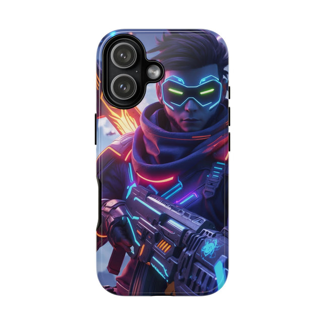 Phone Case with Neon Cyber Soldier Design, Tough Cases, Gamer Gift, Futuristic Art Phone Cover, Sci-Fi Style, Unique Accessory