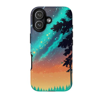 Phone Case with Sunset Forest Sky Design, Tough Cases, Nature Art Phone Cover, Colorful Landscape, Gift for Nature Lovers