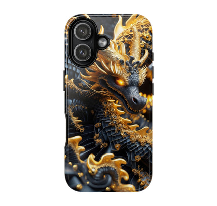 Phone Case with Golden Dragon Design, Tough Cases, Fantasy Art Phone Cover, Mythical Creature, Luxurious Gift, Unique Accessory