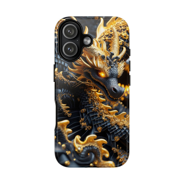 Phone Case with Golden Dragon Design, Tough Cases, Fantasy Art Phone Cover, Mythical Creature, Luxurious Gift, Unique Accessory
