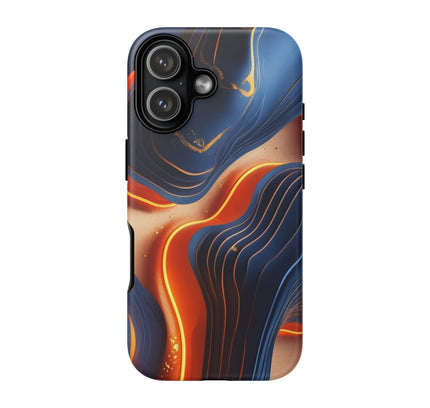 Phone Case with Molten Wave Design, Tough Cases, Abstract Art Phone Cover, Modern Style, Blue Orange Flow, Unique Accessory