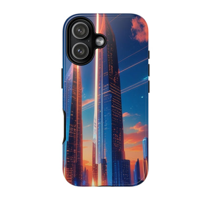 Phone Case with Futuristic City Design, Tough Cases, Cyberpunk Art Phone Cover, Sci-Fi Gift, Modern Skyline, Unique Accessory