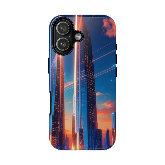 Phone Case with Futuristic City Design, Tough Cases, Cyberpunk Art Phone Cover, Sci-Fi Gift, Modern Skyline, Unique Accessory