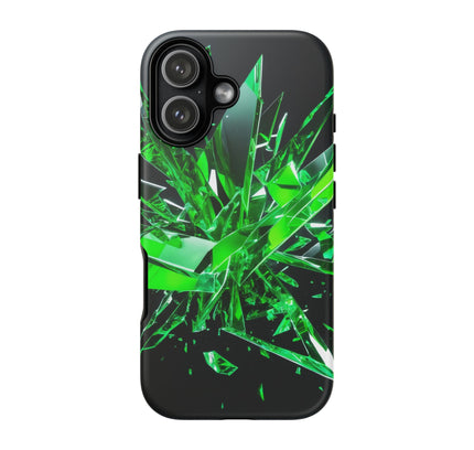 Phone Case with Green Crystal Shard Design, Tough Cases, Abstract Art Phone Cover, Futuristic Style, Gamer Gift, Unique Accessory