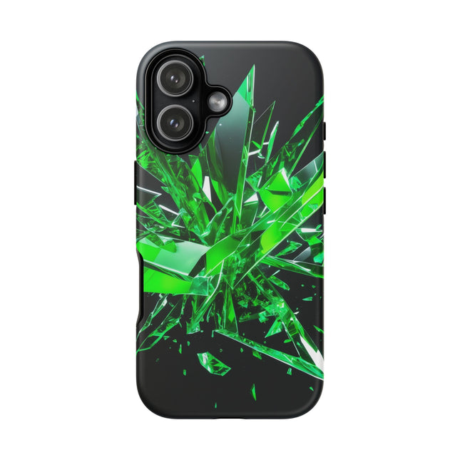 Phone Case with Green Crystal Shard Design, Tough Cases, Abstract Art Phone Cover, Futuristic Style, Gamer Gift, Unique Accessory